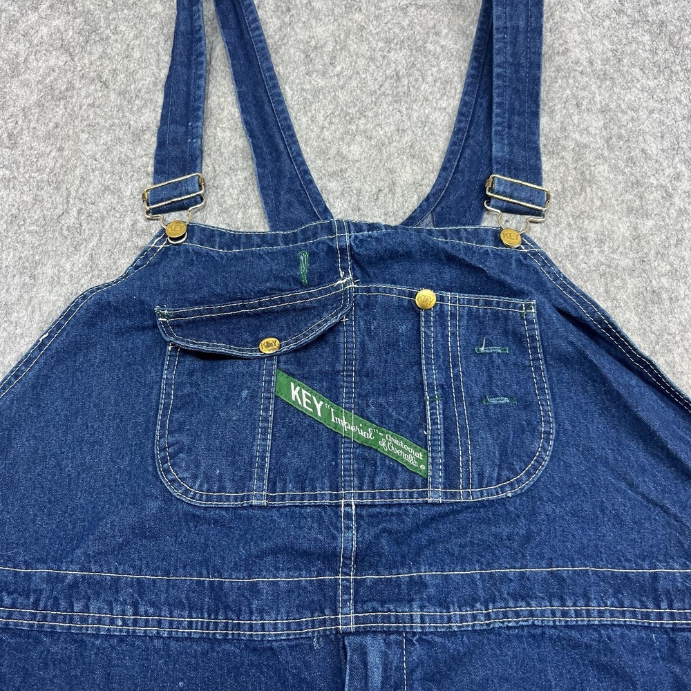 Key Imperial Bib Overalls Mens 52x30 Blue Denim Relaxed Fit Big Tall Workwear - Picture 4 of 16